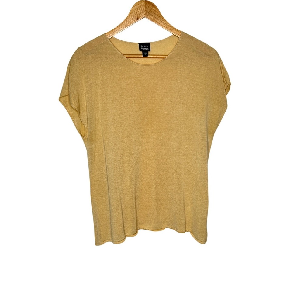 Eileen Fisher Early 2000s Silk Georgette Crepe Top M Butter Yellow Boxy Blouse